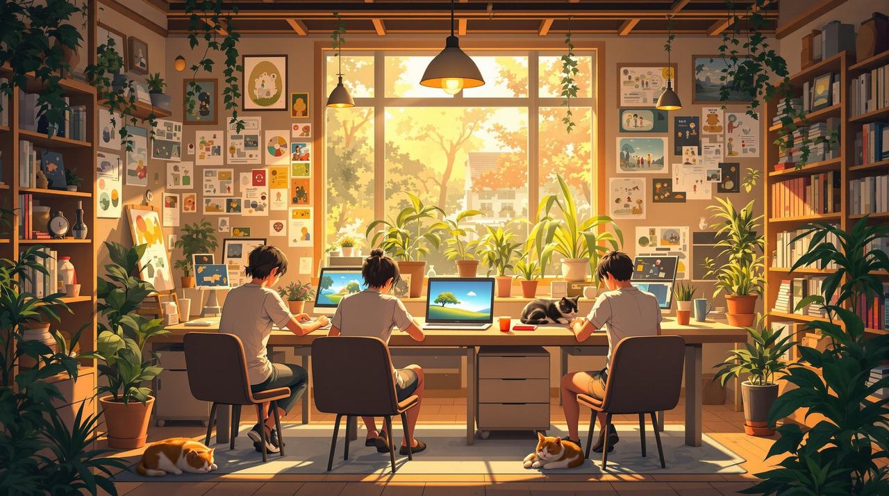 西西漫画品牌故事 西西漫画团队在温暖的工作室中共同创作,用热爱传递每一帧感动